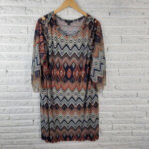 R&K Womens Dress 24W Plus 3/4 Sheer Chiffon Sleeve Blue Geometric GEO92XE